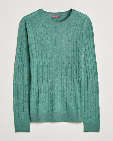 Men | Crew Neck Jumpers | Morris | Merino Cable Crew Neck Pullover Mineral Green