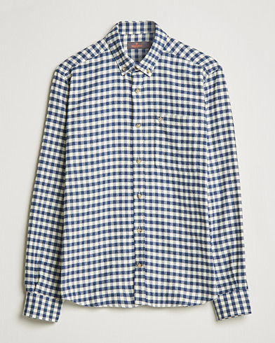 Men | Flannel Shirts | Morris | Brushed Twill Checked Shirt Navy/White