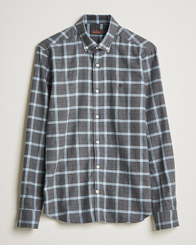 Men | Flannel Shirts | Morris | Brushed Flannel Checked Shirt Dark Grey