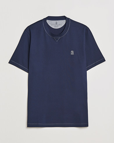 Men | T-Shirts | Brunello Cucinelli | Short Sleeve Logo T-Shirt Navy