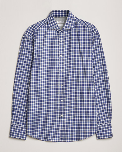 Men |  | Brunello Cucinelli | Slim Fit Flannel Shirt Navy Check