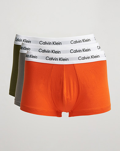 Men | Underwear & Socks | Calvin Klein | Cotton Stretch 3-Pack Low Rise Trunk Grey/Orange/Army