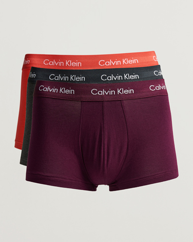 Men | Underwear & Socks | Calvin Klein | Cotton Stretch 3-Pack Low Rise Trunk Burgundy/Grey/Orange