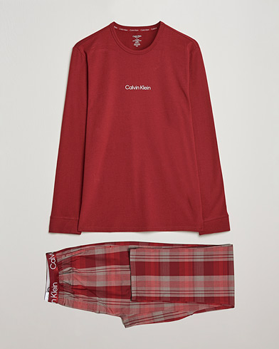 Men |  | Calvin Klein | Logo Long Sleeve Checked Pyjama Set Red