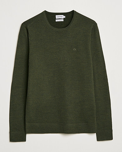 Men | Sweaters & Knitwear | Calvin Klein | Superior Wool Crew Neck Sweater Dark Olive