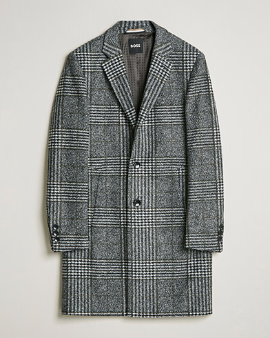 Men | Coats & Jackets | BOSS | Hyde Wool Checked Coat Black/Grey