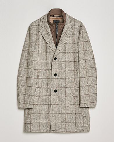 Men | Coats | BOSS | Hyde Wool Checked Stand Up Collar Coat Medium Beige
