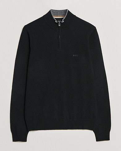 Men | Sweaters & Knitwear | BOSS | Barlo Lambswool Half Zip Black
