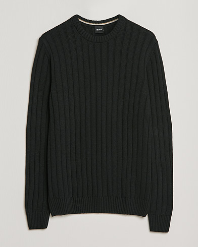 Men | Knitted Jumpers | BOSS | Laaron Strucktured Knitted Sweater Black