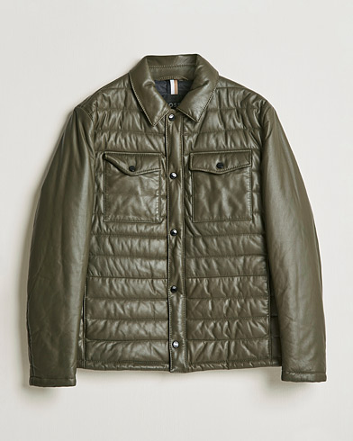 Men |  | BOSS | Milted Padded Leather Jacket Open Green