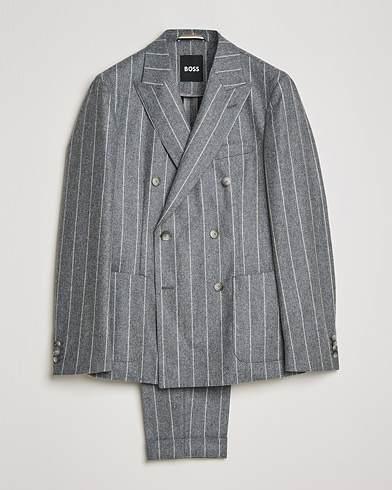 Men | Suits | BOSS | Hanry Wool Double Breasted Pinstripe Suit Medium Grey