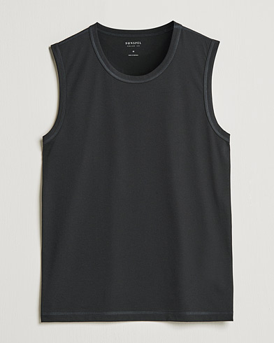 Men | Linen T-shirts | Sunspel | Active Vest Black