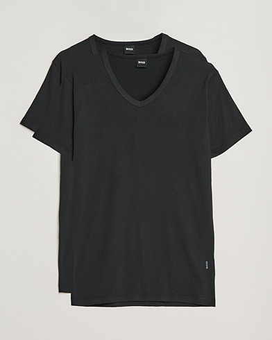 Men | Short Sleeve T-shirts | BOSS | 2-Pack V-Neck Slim Fit T-Shirt Black