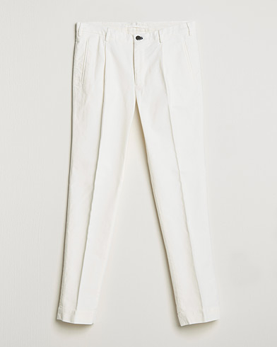 Men |  | Incotex | Pleated Luxury Moleskine Trousers Off White