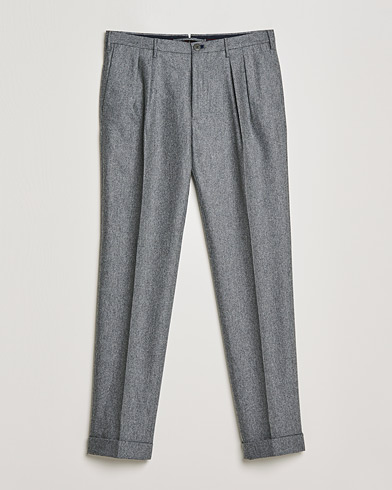  Pleated Flannel Trousers Grey Melange