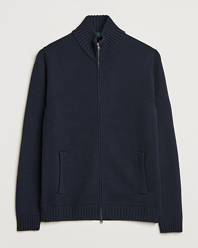 Men | Sweaters & Knitwear | Zanone | Virgin Merino Wool Zip Cardigan Navy