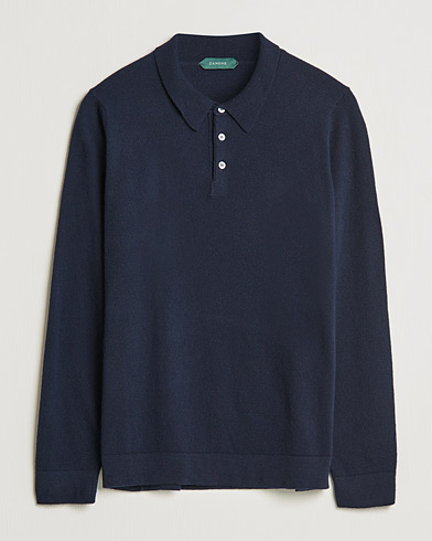 Men | Knitted Polo Shirts | Zanone | Knitted Cashmere Blend Polo Navy