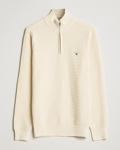 Men | Sweaters & Knitwear | GANT | Cotton Texture Half Zip Cream