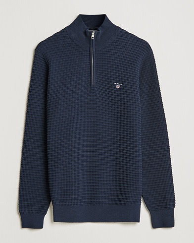 Men | Sweaters & Knitwear | GANT | Cotton Texture Half Zip Evening Blue