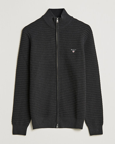 Men | Sweaters & Knitwear | GANT | Cotton Texture Full Zip Dark Charcoal Melange