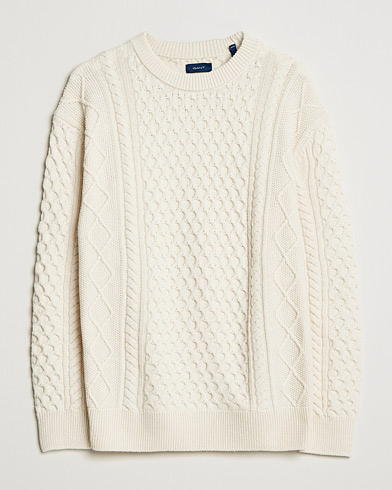 Men | Clothing | GANT | Aran Structured Knitted Sweater Cream