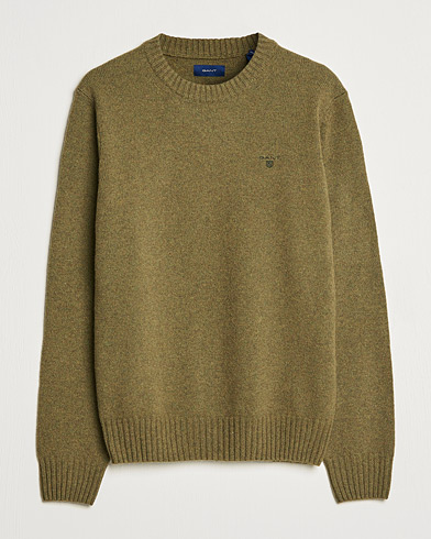 Men | Sweaters & Knitwear | GANT | Brushed Wool Crew Neck Sweater Army Green