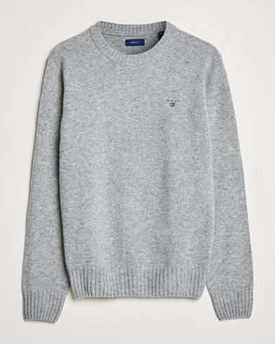 Men | Knitted Jumpers | GANT | Brushed Wool Crew Neck Sweater Grey Melange