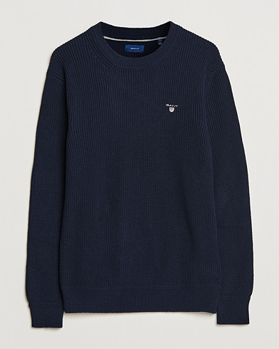 Men | Knitted Jumpers | GANT | Cotton/Wool Ribbed Sweater Evening Blue
