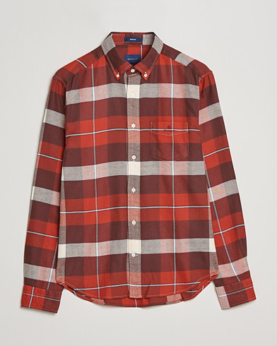 Men | Flannel Shirts | GANT | Regular Fit Flannel Block Checked Shirt Spice Red