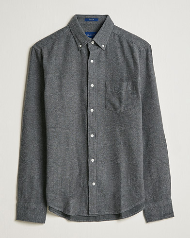 Men | Flannel Shirts | GANT | Regular Fit Flannel Herringbone Shirt Charcoal Melange