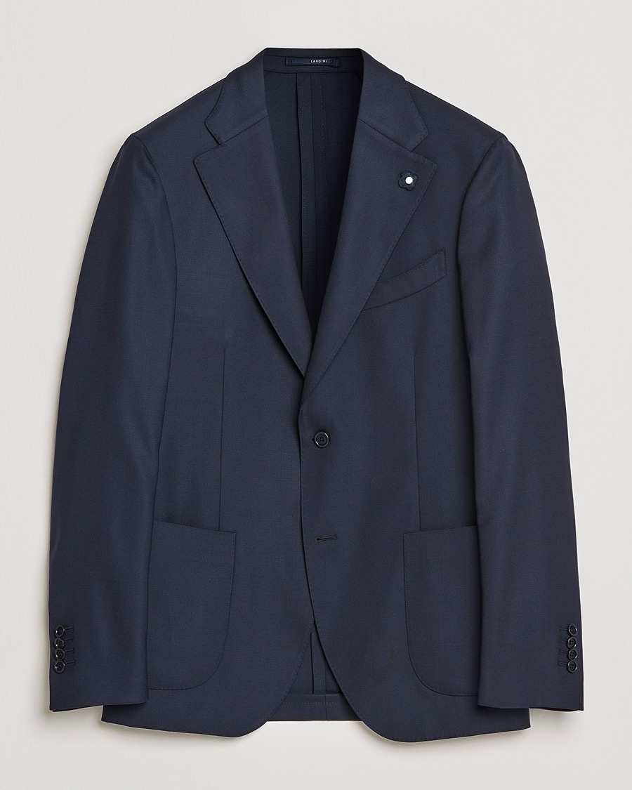 Lardini Patch Pocket Wool Blazer Navy – Blue