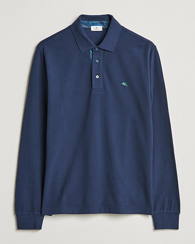 Men | Polo Shirts | Etro | Long Sleeve Contrast Paisley Polo Navy