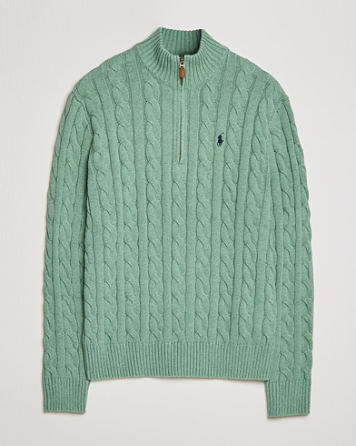 Men | Zip Throughs | Polo Ralph Lauren | Cotton Cable Half Zip Sweater Seafoam Heather