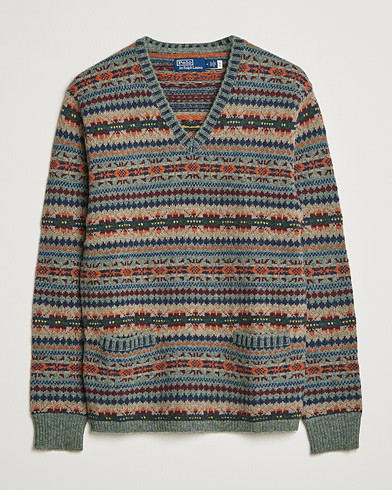 Men |  | Polo Ralph Lauren | Wool Fairisle V-Neck Pullover Green Multi