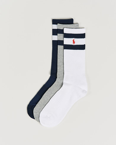 Men | Underwear & Socks | Polo Ralph Lauren | 3-Pack Sport Striped Socks White/Grey/Navy