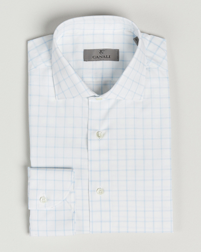Men | Business Shirts | Canali | Slim Fit Cut Away Shirt Blue Check