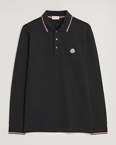 Men | Long Sleeve Polo Shirts | Moncler | Contrast Rib Long Sleeve Polo Black
