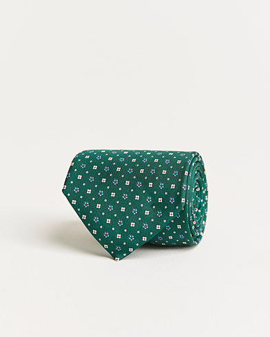 Men |  | E. Marinella | 3-Fold Flower Pattern Silk Tie Dark Green