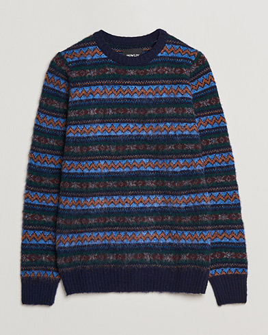 Men |  | Howlin' | Brushed Wool All Over Fair Isle Crew Neck Navy