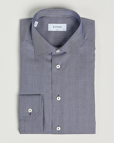 Men | Business Shirts | Eton | Striped Fine Twill Slim Shirt Navy Blue