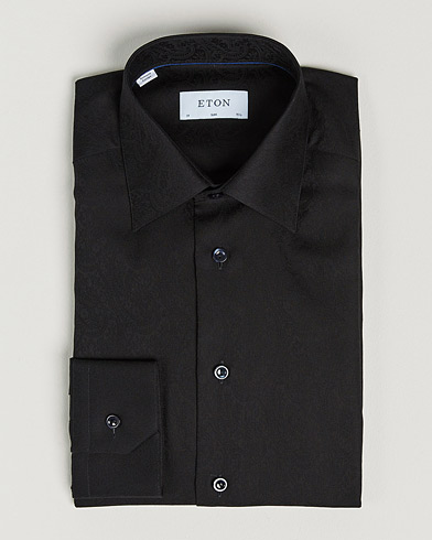 Men | Business Shirts | Eton | Jaquard Paisley Shirt Black