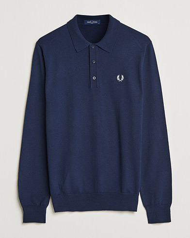 Men | Knitted Polo Shirts | Fred Perry | Long Sleeve Knitted Shirt Navy