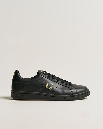 Men | Shoes | Fred Perry | B721 Leather Tab Sneaker Black Gold