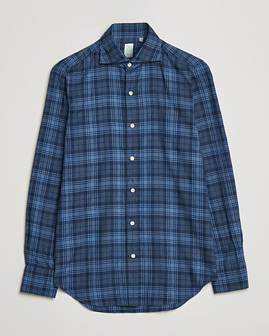 Men | Flannel Shirts | Finamore Napoli | Tokyo Slim Light Flannel Shirt Navy Check