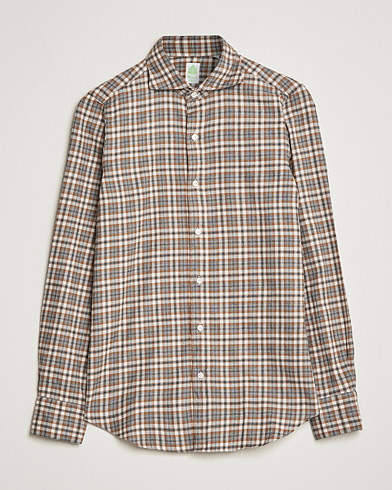 Men | Flannel Shirts | Finamore Napoli | Tokyo Slim Light Flannel Shirt Brown Check