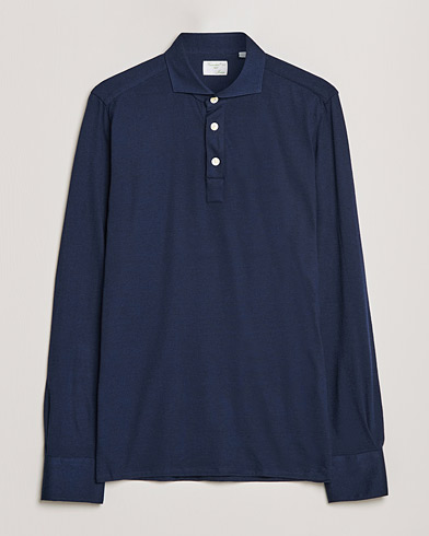 Men | Polo Shirts | Finamore Napoli | Orlando Cashmere Blend Long Sleeve Polo Navy