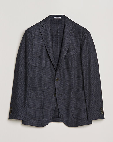 Men | Wool Blazers | Boglioli | K Jacket Wool Check Blazer Navy