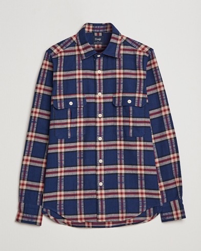 Men |  | Drake's | Rugged Cotton Twill Work Shirt Blue