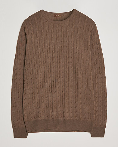 Men | Sweaters & Knitwear | Stenströms | Merino Cable Crew Neck Camel