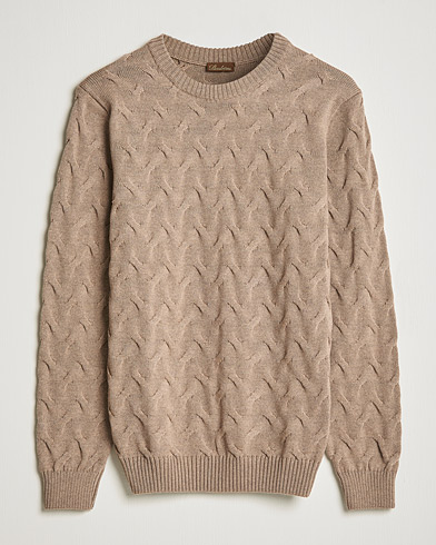 Men | Knitted Jumpers | Stenströms | Heavy Cable Merino Crew Neck Camel